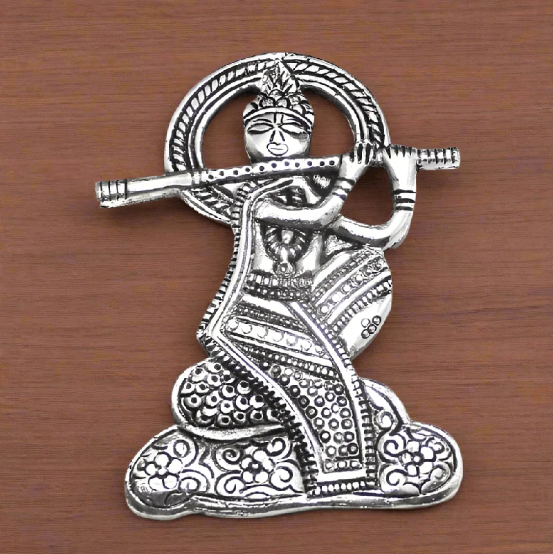 men’s braided leather bracelet 1 Pc German Silver Lord Krishna Pendant Silver