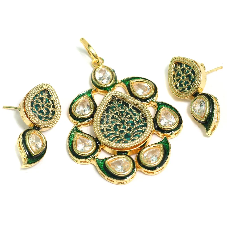 infinity necklace with birthstones Kundan Thewa Pendant With Earring Set