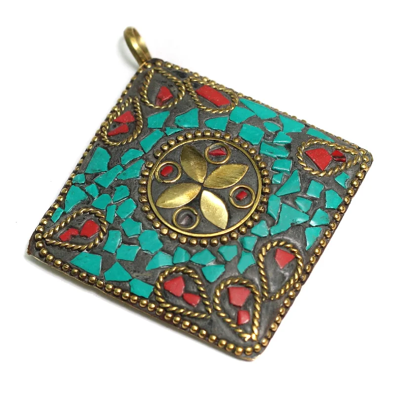 gold-plated chain necklace with charms 1 Pc Tibetan Pendant Multicolor 2.5 Inch