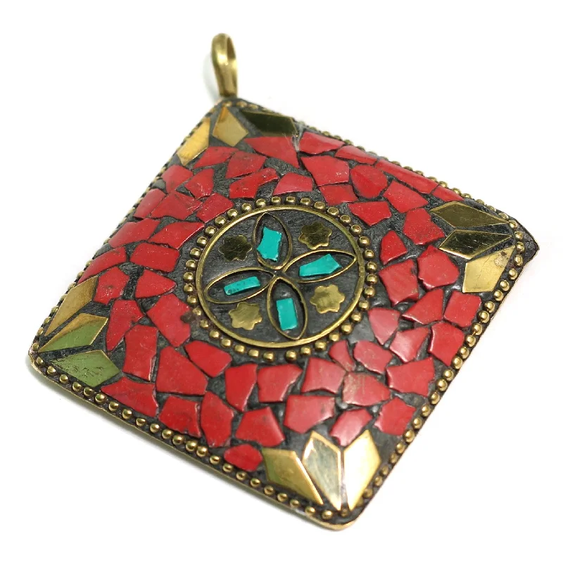 handcrafted sterling silver necklace 1 Pc Tibetan Pendant Multicolor 2.5 Inch