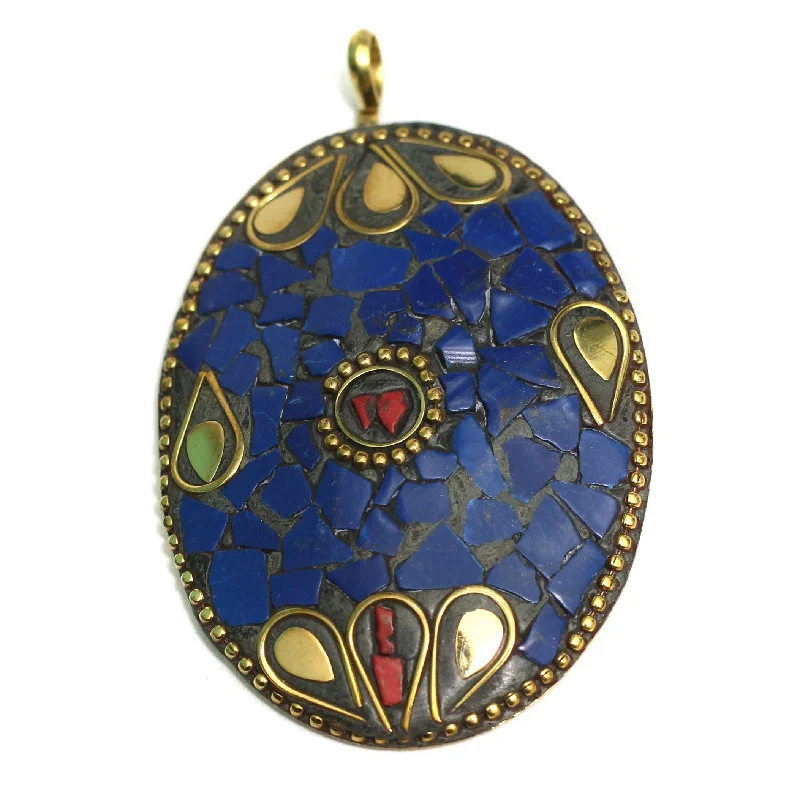 vintage flower brooch pin 1 Pc Tibetan Pendant Multicolor 2.75 Inch