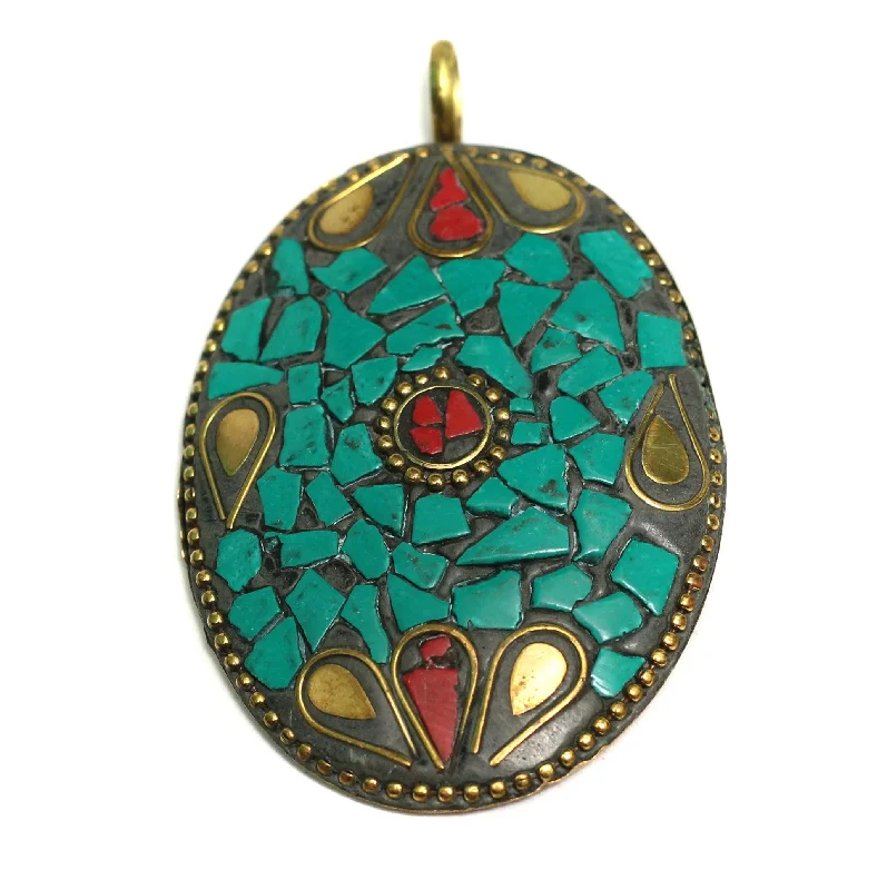 unique wooden bead necklace 1 Pc Tibetan Pendant Multicolor 2.75 Inch