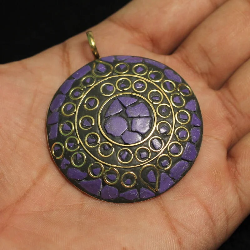 silver moon phase pendant 1 Pc Tibetan Pendant Round Shape Multicolor 2.25 Inch