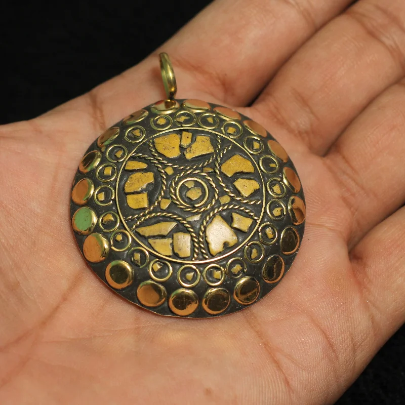 colorful gemstone engagement ring 1 Pc Tibetan Pendant Round Shape Multicolor 2.25 Inch