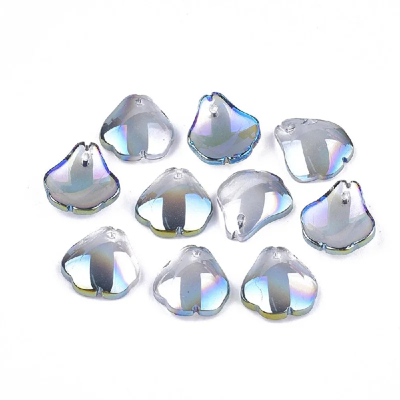 round-cut blue sapphire earrings 10 Pcs, 15.5x14x3.5mm, Glass Leaf Charms Gray