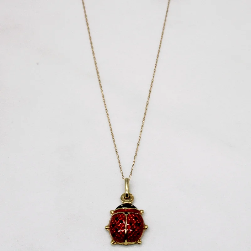 10k Yellow Gold & Enamel Ladybug Pendant & Necklace | 18" |