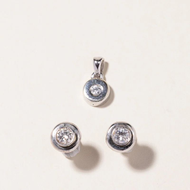 diamond wedding band for women 14k White Gold Bezel Diamond Pendant and Earring Set | 0.71ctw