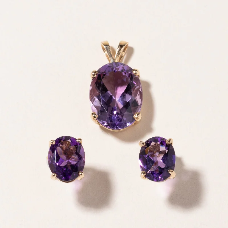 minimalist gold bracelet thin 14k Yellow Gold Amethysts Pendant & Earring Set | 7.79ct, 4.83ctw