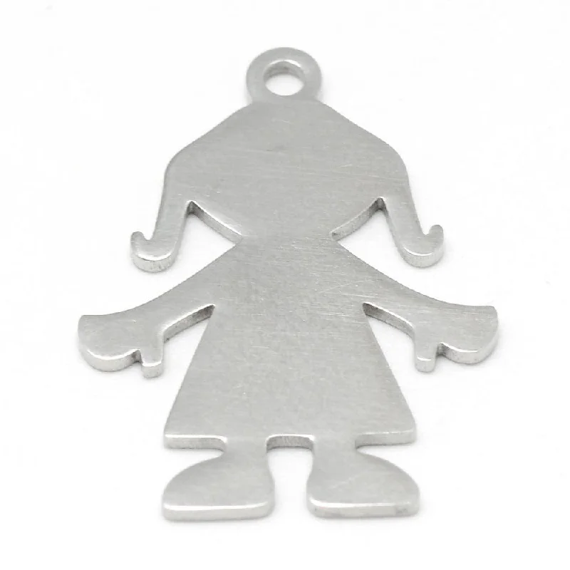 vintage flower brooch pin 22.5x17.5mm Girl Silhouette Stainless Steel Pendants