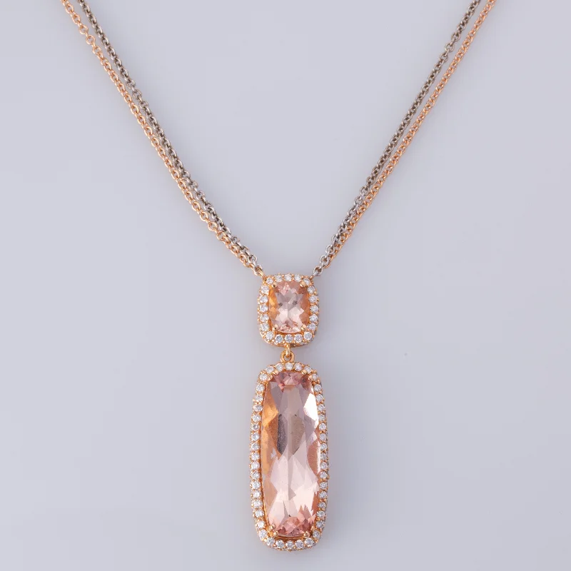 18K Rose and White Gold Morganite and Diamond Necklace | 11.46ctw, 1.50ctw | 18"|