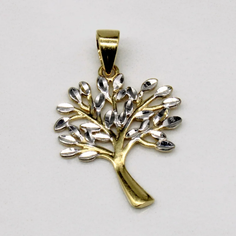 18k Two Tone Gold Tree Pendant