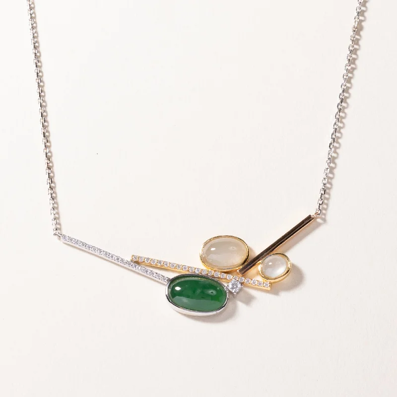 vintage diamond brooch Two Tone Gold Diamond & Jade Necklace | 0.41ct | 17"-18"