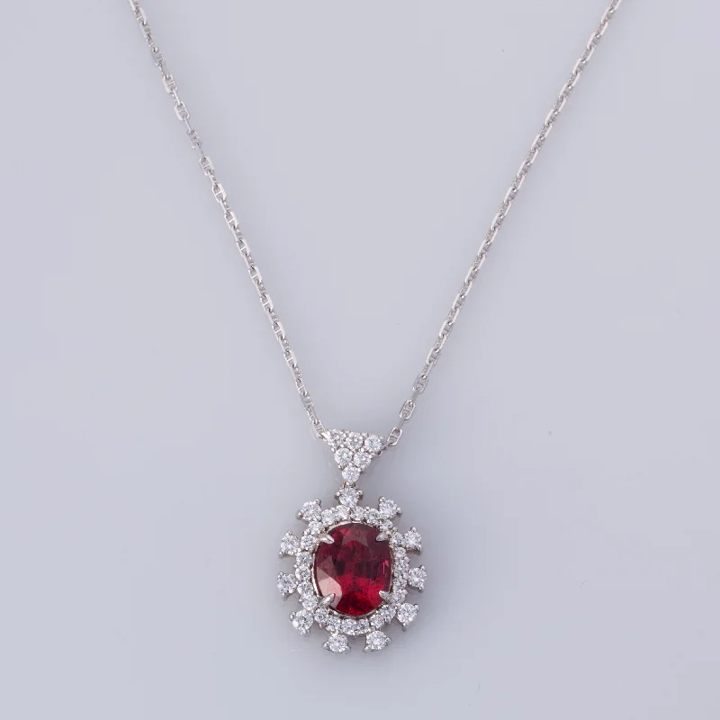 18K White Gold Garnet and Diamond Necklace | 3.61ct, 0.90ctw | 18"|