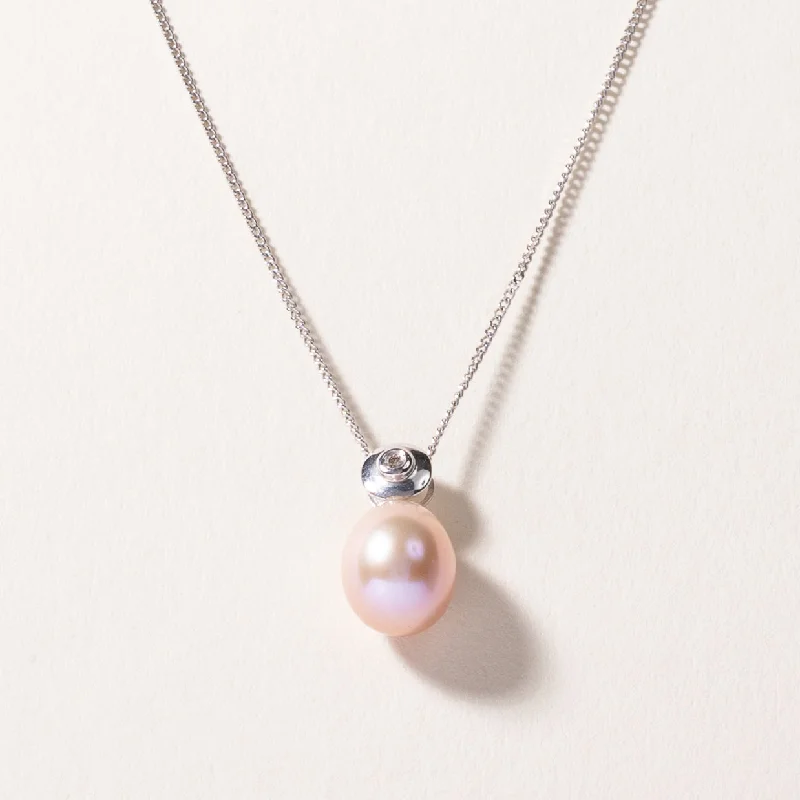 delicate gold band ring 18k White Gold Pink Pearl and Diamond Necklace | 9.60X8.30X8.00mm, 0.01ct | 16" delicate gold band ring 18k White Gold Pink Pearl and Diamond Necklace | 9.60X8.30X8.00mm, 0.01ct | 16"