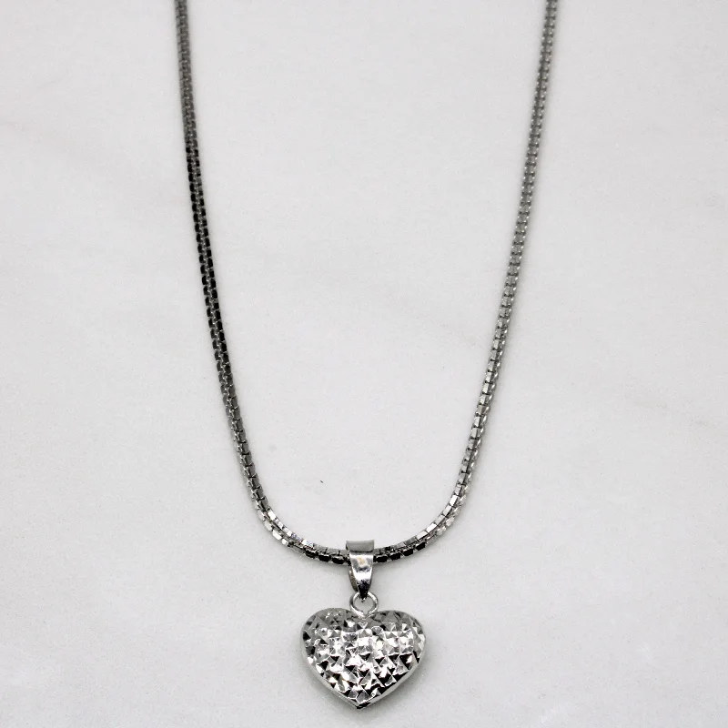 18k White Gold Heart Charm & Necklace | 16" |