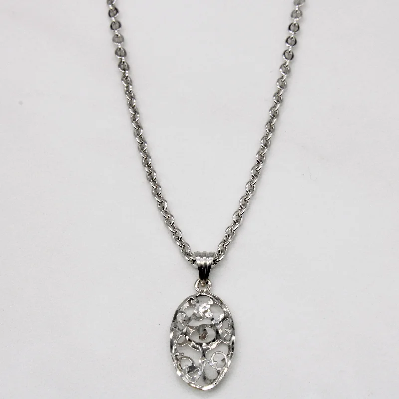 18k White Gold Pendant & Necklace | 17" |