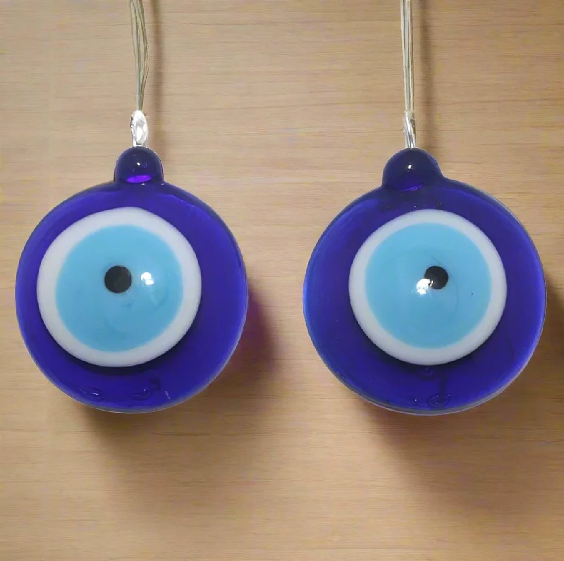 personalized silver cuff bracelet 2 Glass Evil Eye Pendant Blue 1.5 Inch