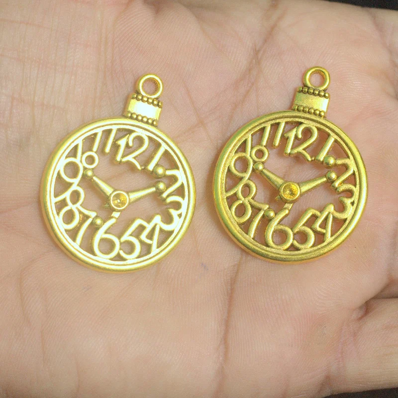 custom name necklace gold 2 Pcs, 39x30x2mm, Alloy Clock Pendants Antique Golden