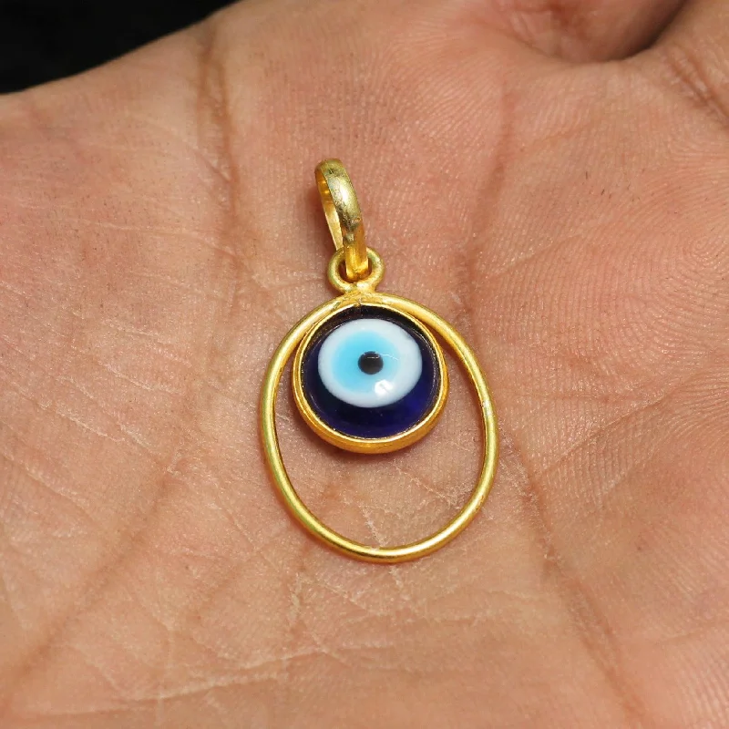 oval blue sapphire ring 20mm, Evil Eye Brass pandant Golden