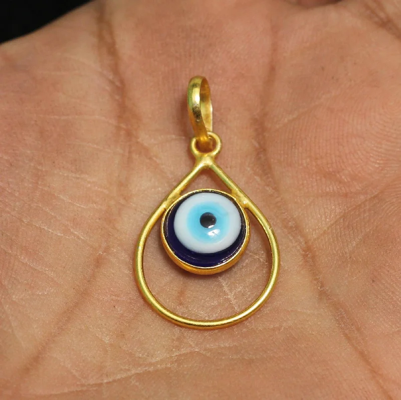 dainty chain bracelet layered 20mm, Evil Eye Brass Pendant Golden