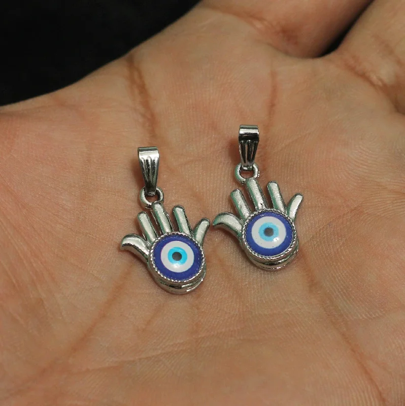 custom nameplate bracelet silver 20mm Hamsa hand Evil Eye Pendant