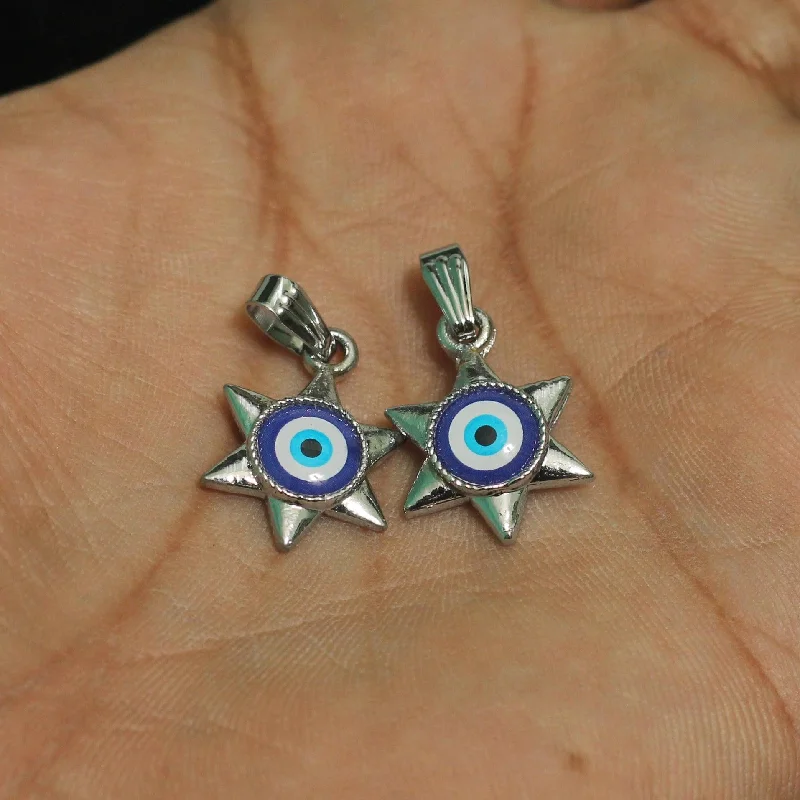 chunky silver hoop earrings 20mm Star Evil Eye Pendant