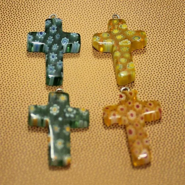 custom name necklace gold 4 Pcs Millefiori Glass Cross Pendants MultiColor 28x20mm