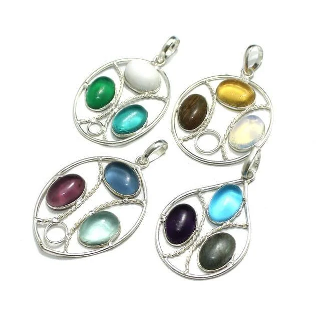 diamond halo stud earrings 4 Pcs Stone Pendants Combo Silver 1.5 inch