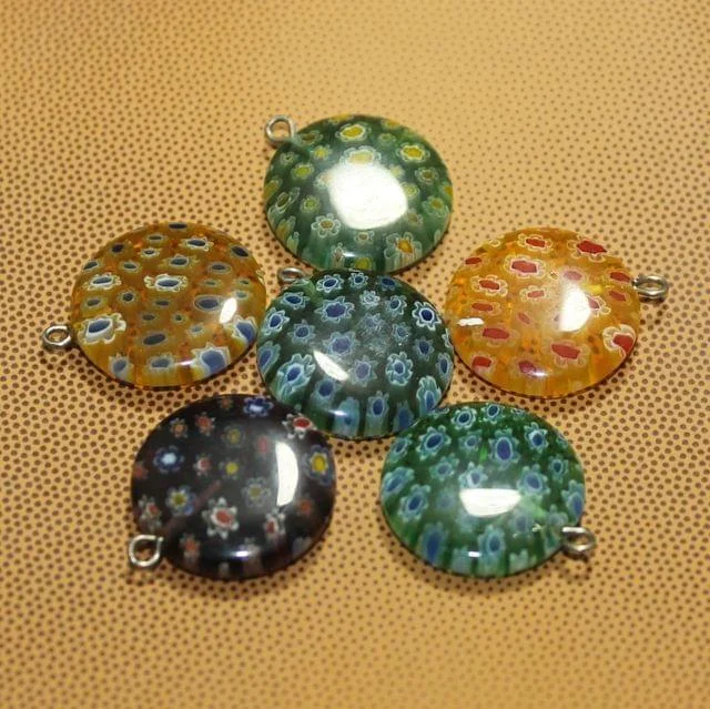 minimalist diamond stud earrings 6 Pcs Millefiori Glass Coin Pendants MultiColor 20 mm