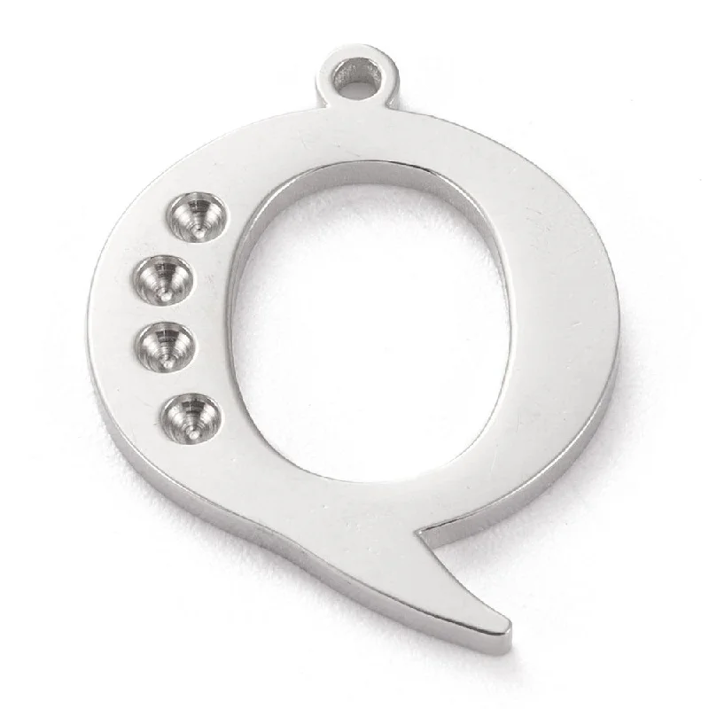 hammered gold disc necklace 19x15mm Stainless Steel Letter Q Pendant Rhinestone Setting