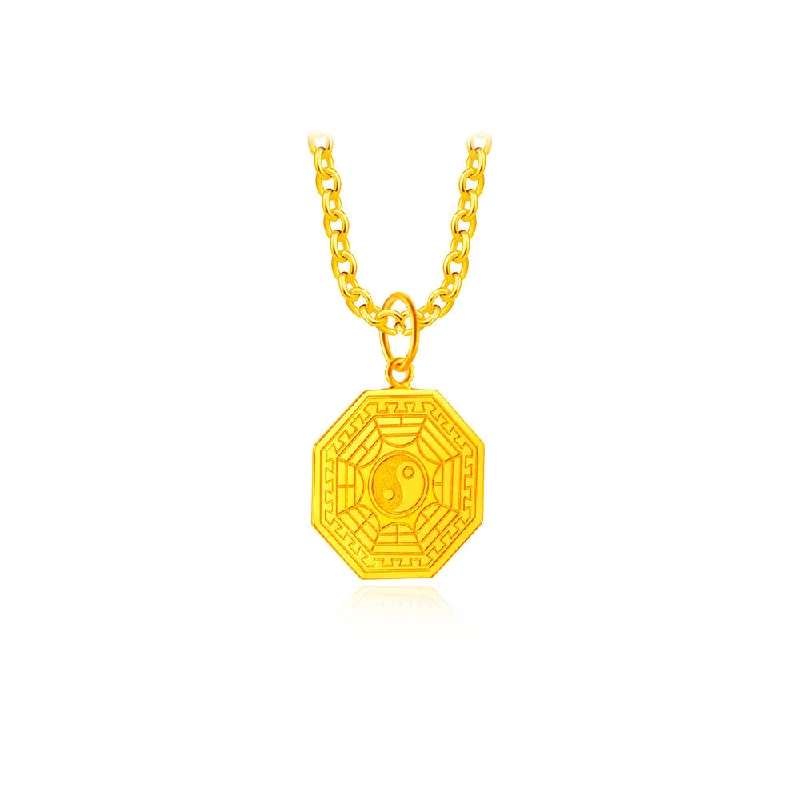 handcrafted braided silver bracelet 916 Gold Ba Gua (八卦) Pendant - 出入平安
