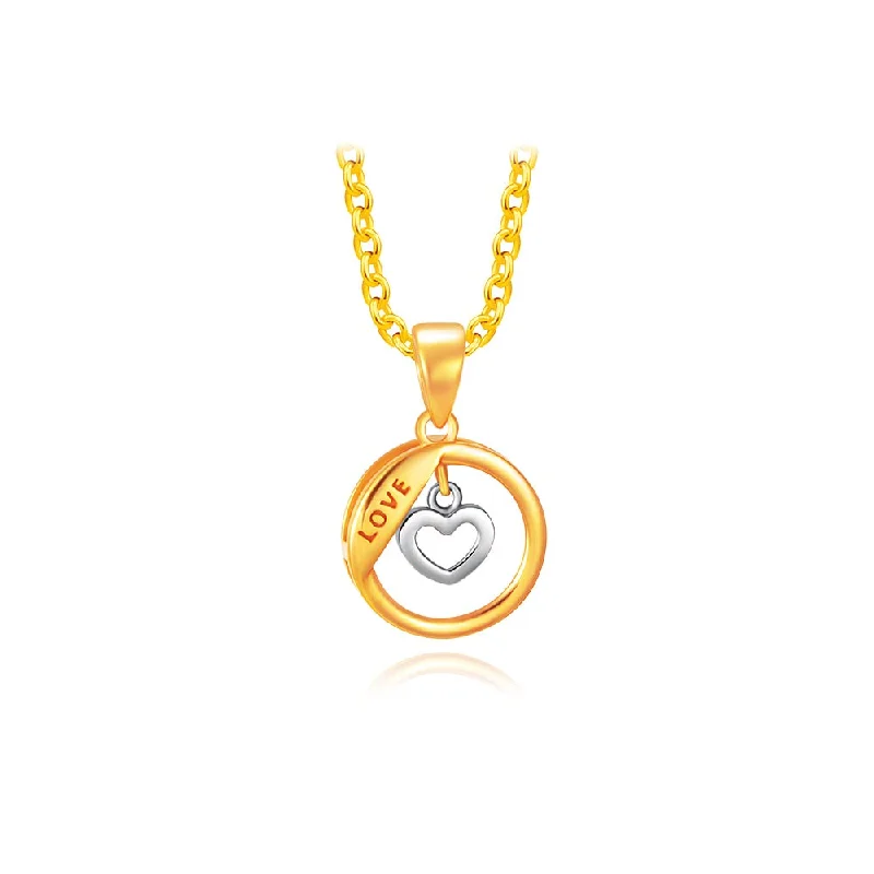 adjustable braided rope ring 916 Gold Duo Tone Circle of Love Heart Pendant
