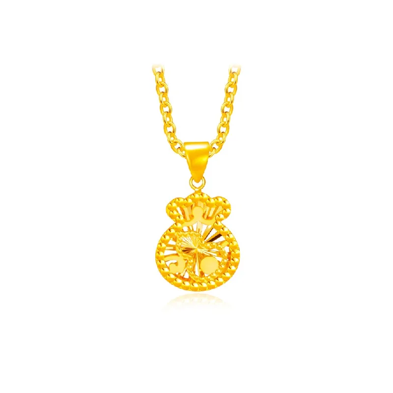 classic diamond solitaire earrings 916 Gold Faceted Fortune Bag Pendant