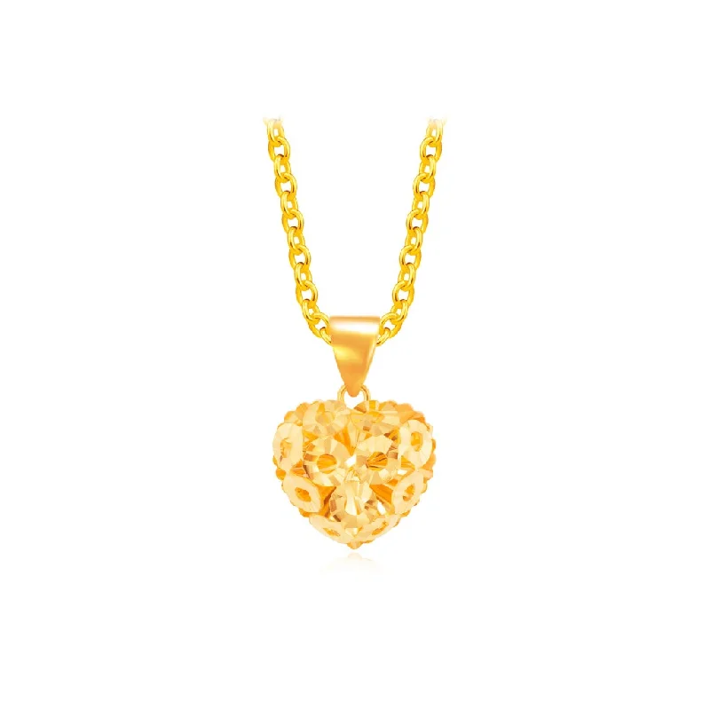 delicate heart stud earrings 916 Gold Faceted Heart Pendant