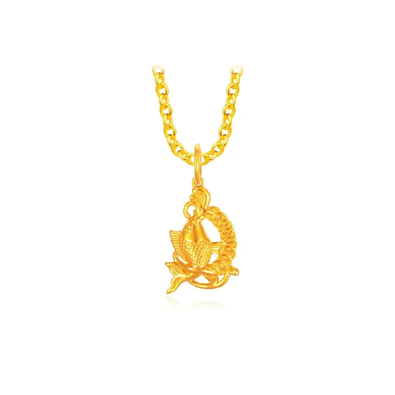 diamond halo pendant necklace 916 Gold Fortune Fish Pendant
