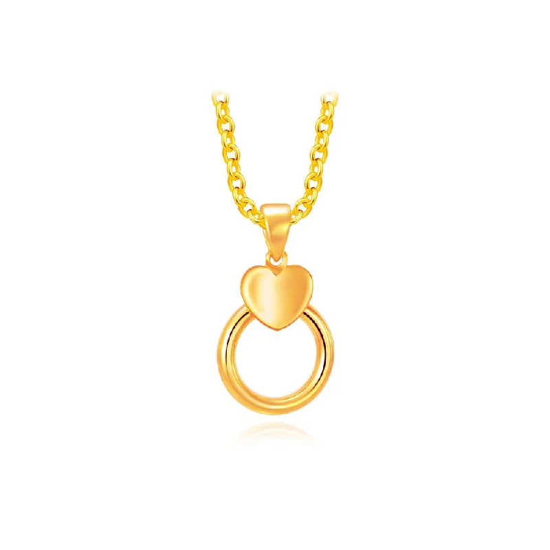 cute cat charm bracelet 916 Gold Heart On Circle Pendant
