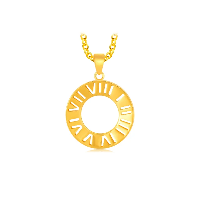minimal diamond bar necklace 916 Gold Roman Dial Pendant
