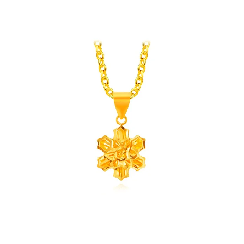 bold Cuban link bracelet men 916 Gold Snowflake Pendant