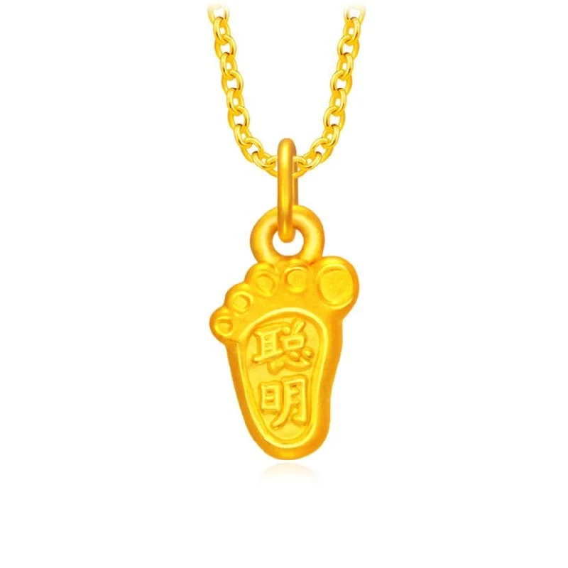 chunky chain necklace trendy 999 Gold Baby Footprint Pendant
