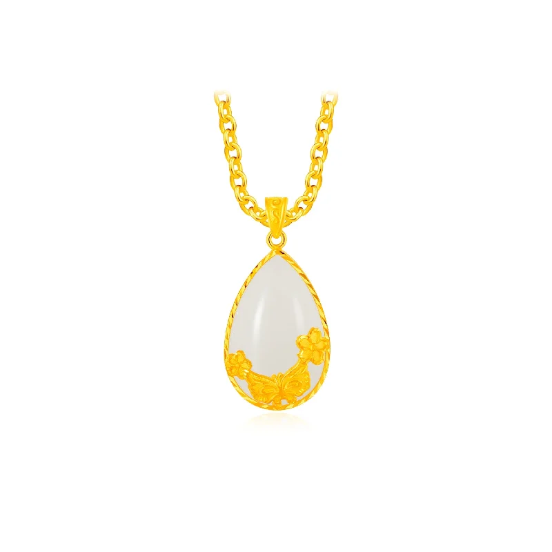dainty heart charm necklace 999 Gold Hetian Jade Butterfly Pendant