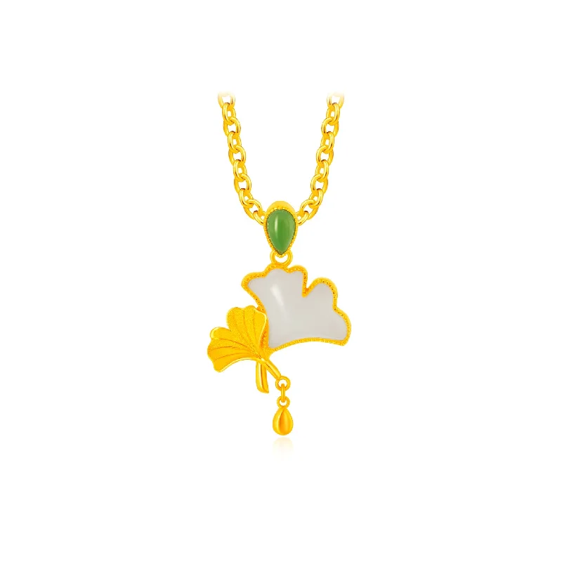 minimalist clover charm bracelet 999 Gold Hetian Jade Petal Pendant