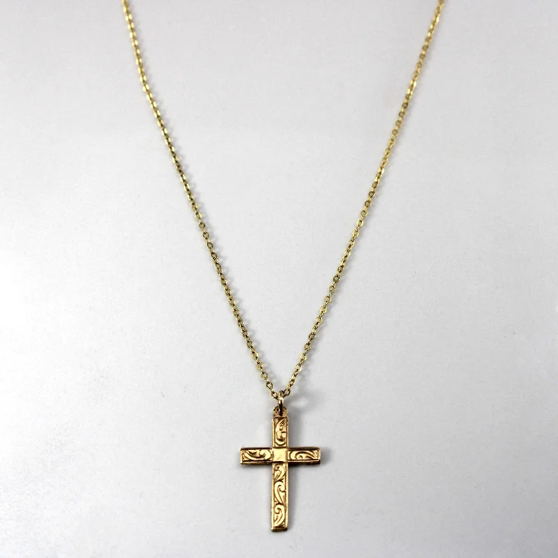 9k Yellow Gold Cross Pendant Necklace | 20"|