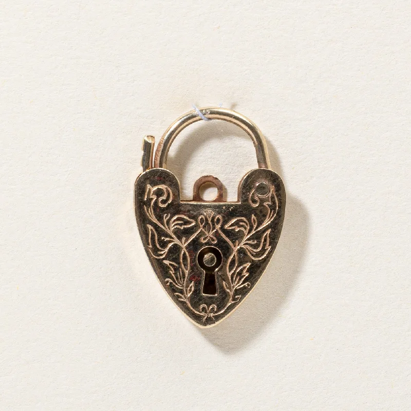 gold plated Cuban link chain 9k Yellow Gold Heart Lock Charm