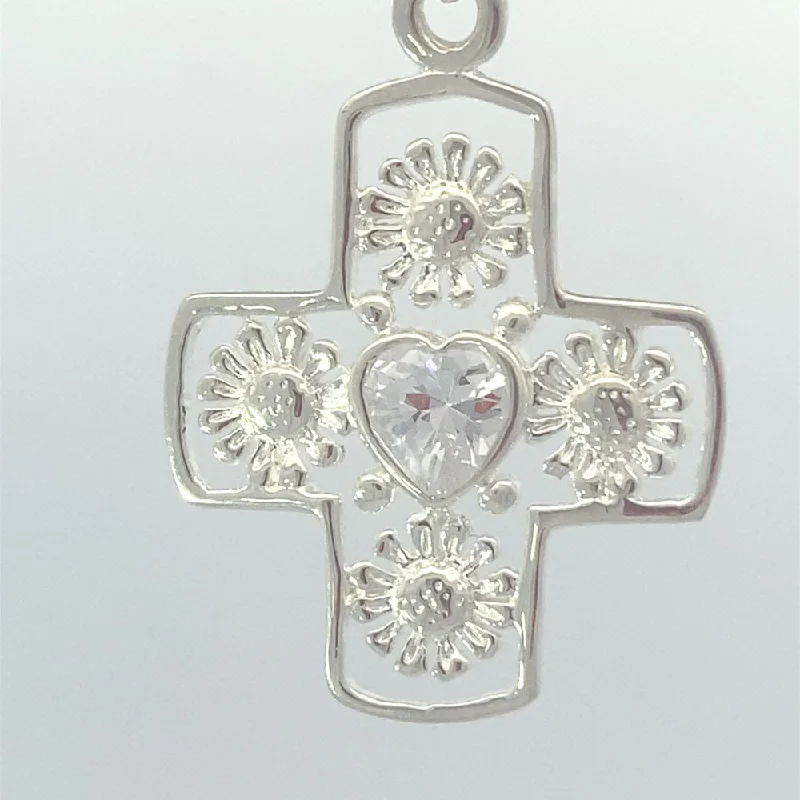 handmade beaded stretch bracelet Aster Sunflower & Heart Cross 925 Sterling Silver Charm