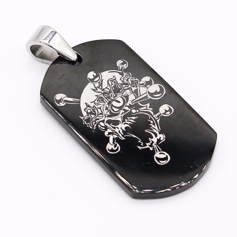 vintage lock and key necklace Black Dogtag with Design