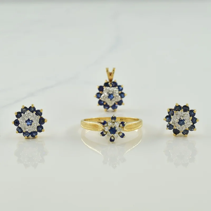 Blue Sapphire & Diamond Jewelry Suite | 1.50ctw, 0.12ctw | SZ 6.5 |