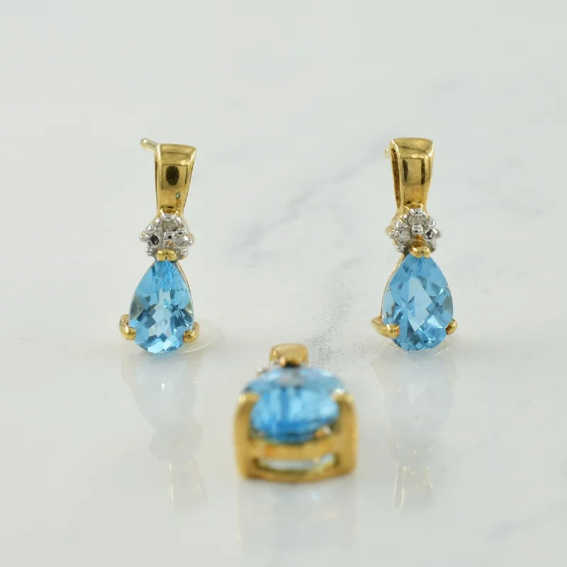 Blue Topaz & Diamond Pendant & Earring Set | 1.60ctw, 0.01ctw |