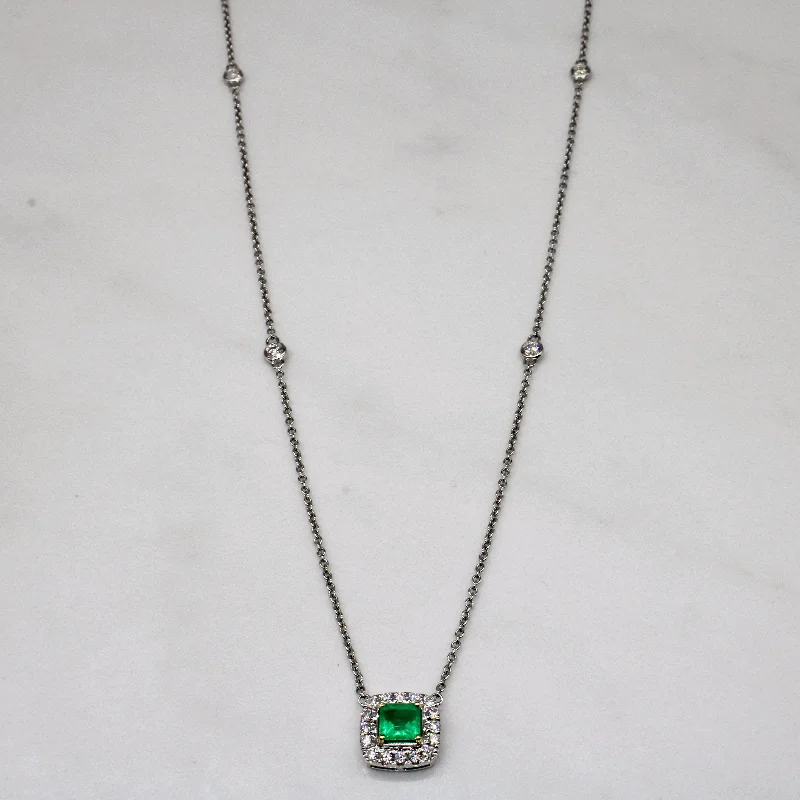 Diamond & Emerald Pendant Necklace | 0.50ct, 0.40ctw | 20" |