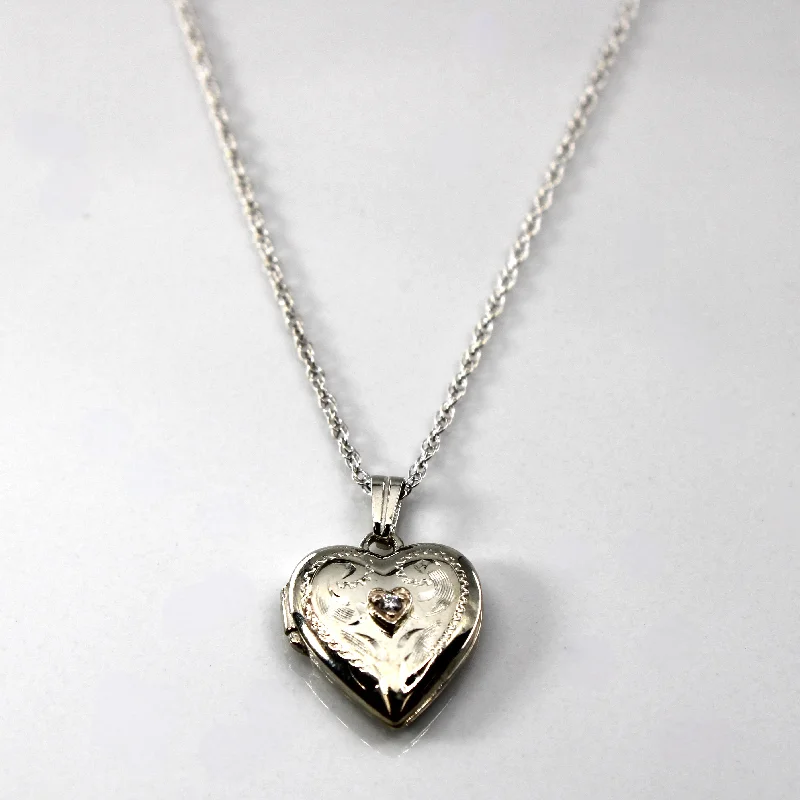 Diamond Heart Locket Necklace | 0.02ct |18"|