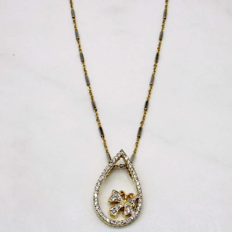 Diamond Teardrop Butterfly Pendant & Necklace | 0.52ctw | 16" |